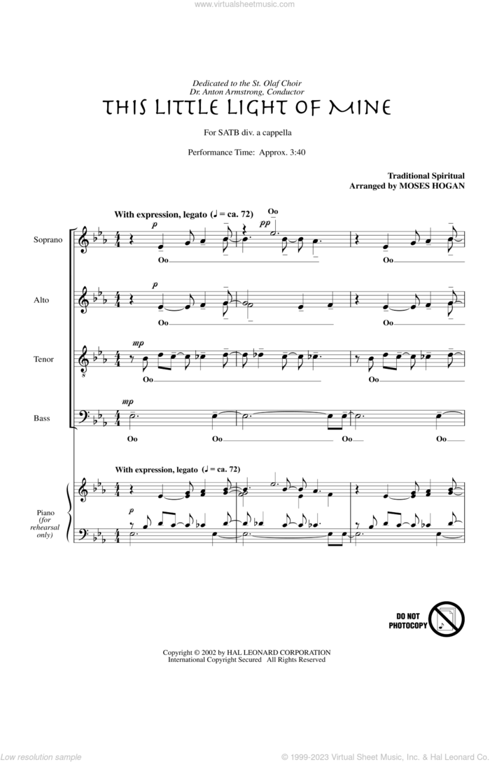 This Little Light Of Mine (arr. Moses Hogan) sheet music for choir (SATB: soprano, alto, tenor, bass)  and Moses Hogan, intermediate skill level