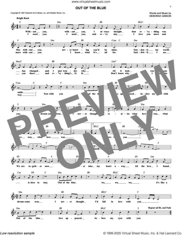 Out Of The Blue sheet music for voice and other instruments (fake book) by Debbie Gibson and Deborah Gibson, intermediate skill level