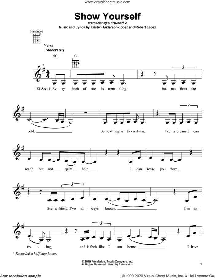 Show Yourself (from Disney's Frozen 2) sheet music for ukulele by Idina Menzel and Evan Rachel Wood, Kristen Anderson-Lopez and Robert Lopez, intermediate skill level