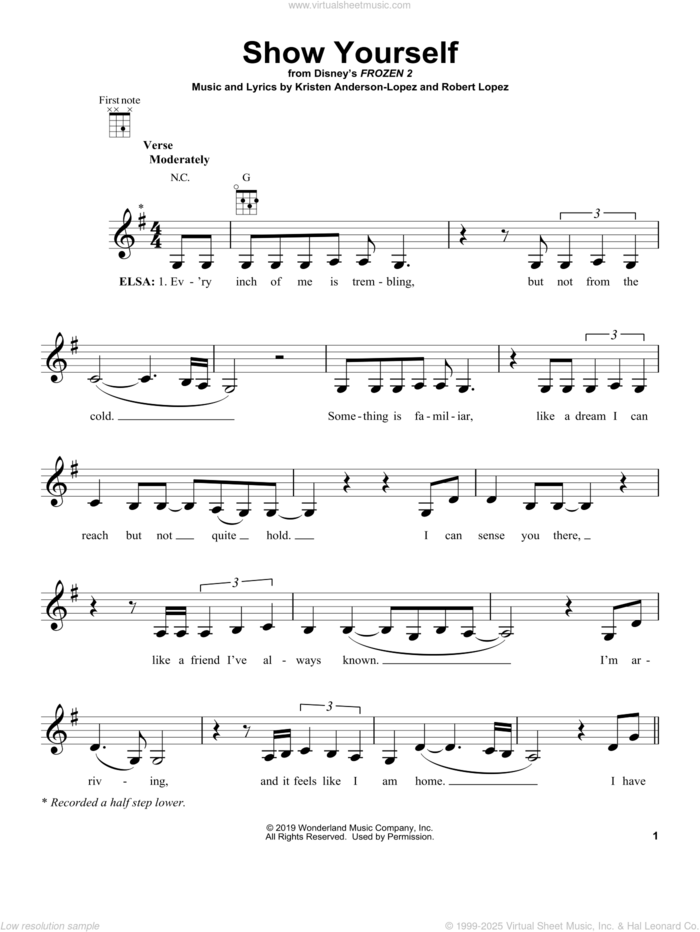 Show Yourself (from Disney's Frozen 2) sheet music for ukulele by Idina Menzel and Evan Rachel Wood, Kristen Anderson-Lopez and Robert Lopez, intermediate skill level