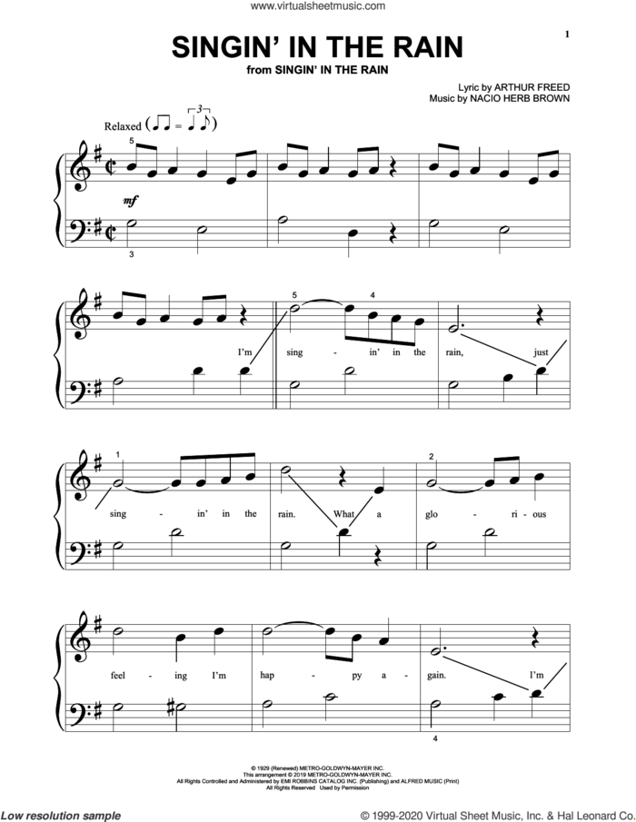 Singin' In The Rain sheet music for piano solo by Nacio Herb Brown, Arthur Freed and Arthur Freed and Nacio Herb Brown, beginner skill level