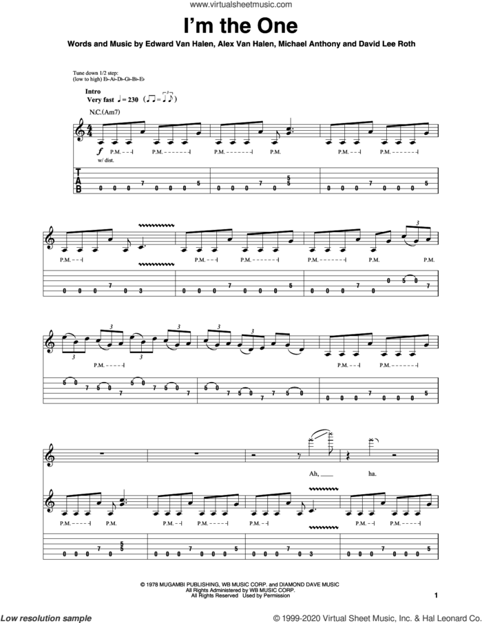 I'm The One sheet music for guitar (tablature, play-along) by Edward Van Halen, Alex Van Halen, David Lee Roth and Michael Anthony, intermediate skill level