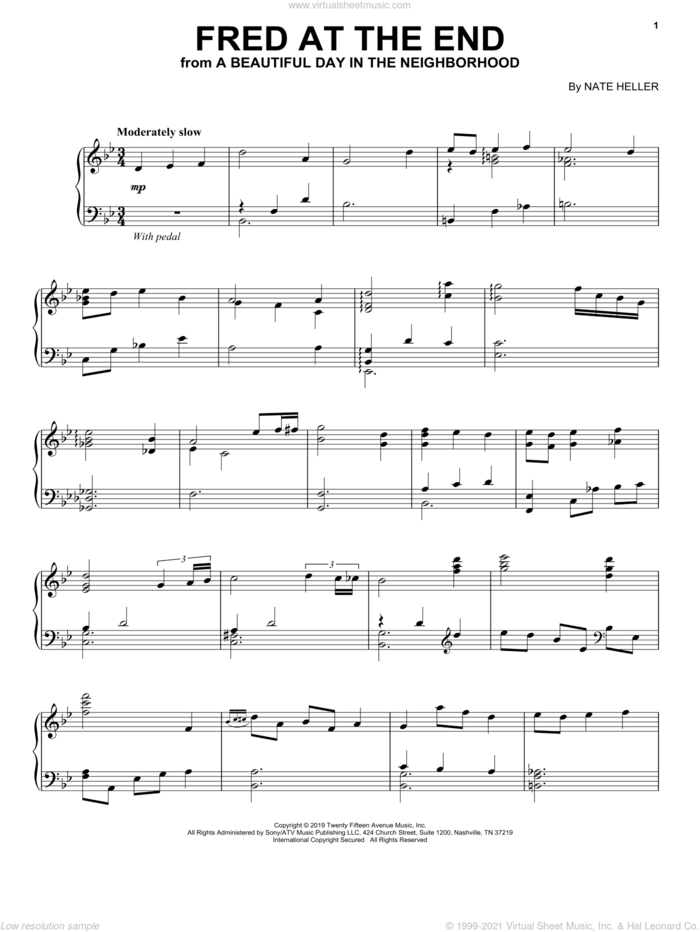 Fred At The End (from A Beautiful Day in the Neighborhood) sheet music for piano solo by Nate Heller, intermediate skill level