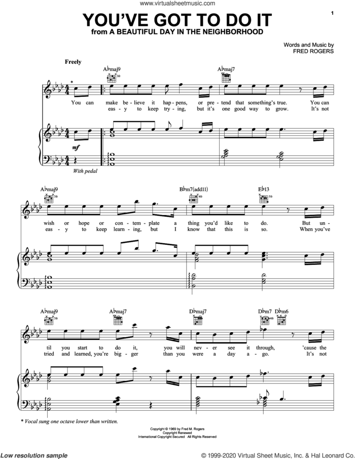 You've Got To Do It (from A Beautiful Day in the Neighborhood) sheet music for voice, piano or guitar by Fred M. Rogers and Fred Rogers, intermediate skill level