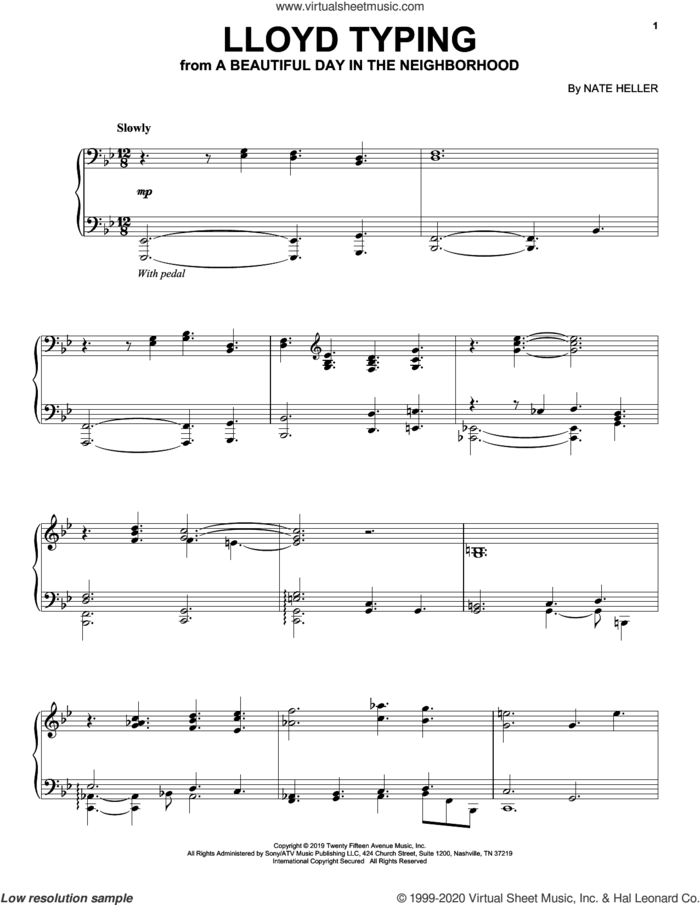 Lloyd Typing (from A Beautiful Day in the Neighborhood) sheet music for piano solo by Nate Heller, intermediate skill level