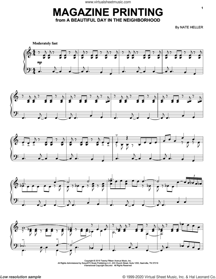 Magazine Printing (from A Beautiful Day in the Neighborhood) sheet music for piano solo by Nate Heller, intermediate skill level