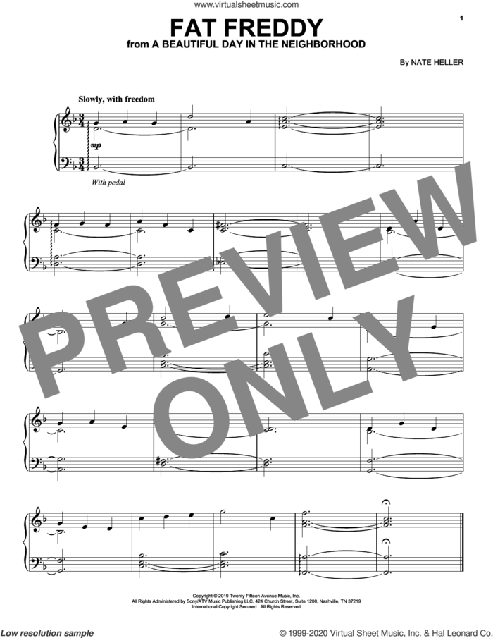 Fat Freddy (from A Beautiful Day in the Neighborhood) sheet music for piano solo by Nate Heller, intermediate skill level