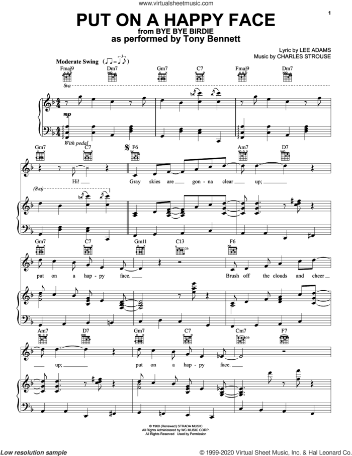 Put On A Happy Face sheet music for voice, piano or guitar by Tony Bennett, Charles Strouse and Lee Adams, intermediate skill level