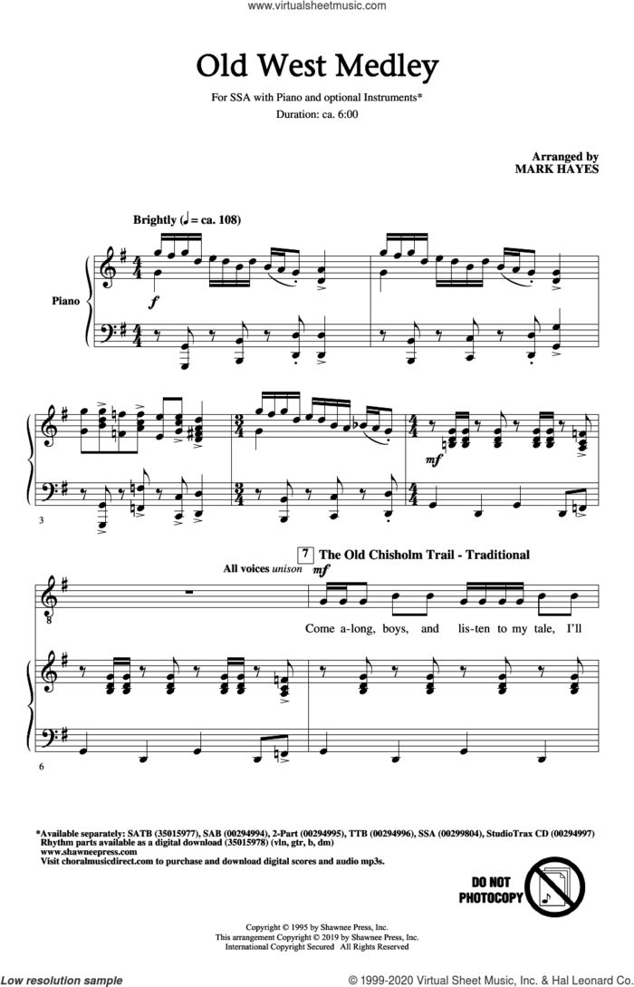 Old West Medley (arr. Mark Hayes) sheet music for choir (SSA: soprano, alto)  and Mark Hayes, intermediate skill level