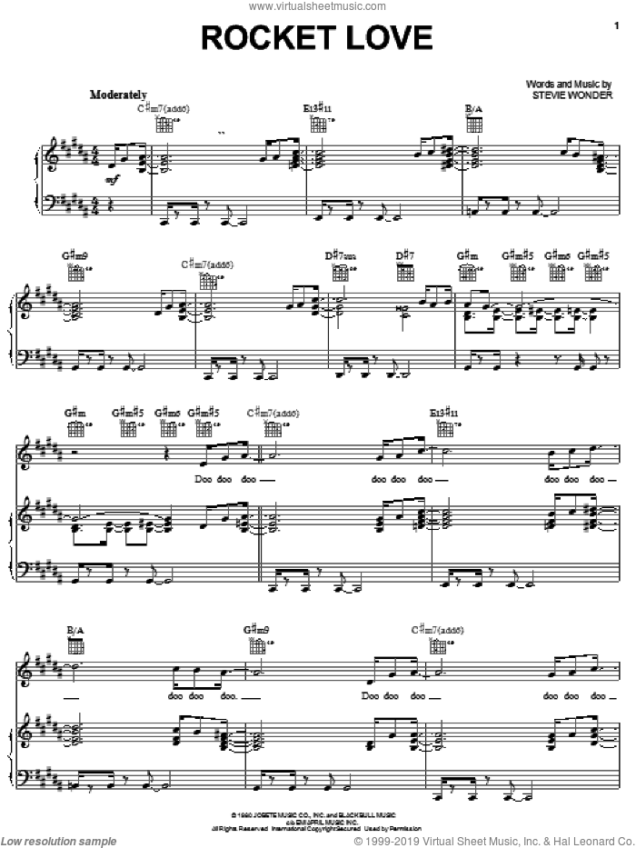 Rocket Love sheet music for voice, piano or guitar by Stevie Wonder, intermediate skill level