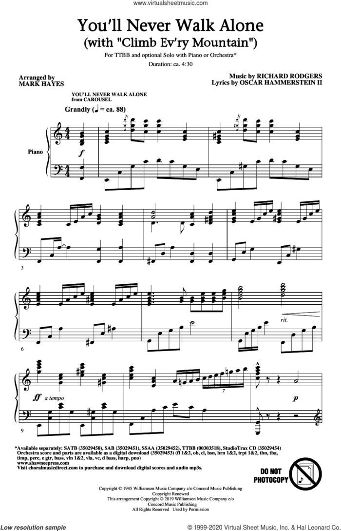 You'll Never Walk Alone (with 'Climb Ev'ry Mountain') (arr. Mark Hayes) sheet music for choir (TTBB: tenor, bass) by Richard Rodgers, Mark Hayes, Oscar II Hammerstein and Rodgers & Hammerstein, intermediate skill level