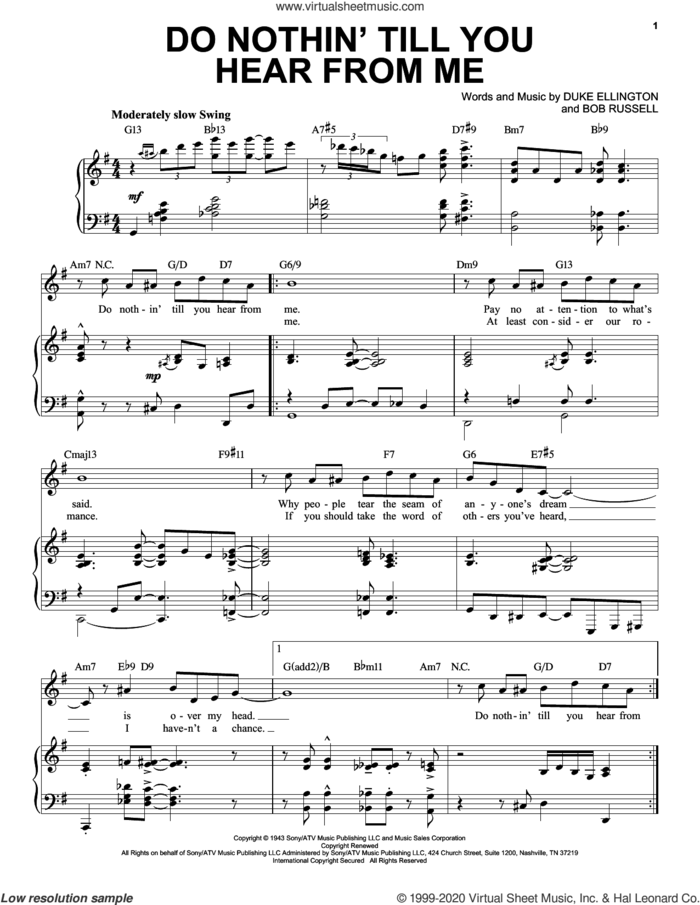 Do Nothin' Till You Hear From Me [Jazz version] (arr. Brent Edstrom) sheet music for voice and piano (High Voice) by Duke Ellington and Bob Russell, intermediate skill level