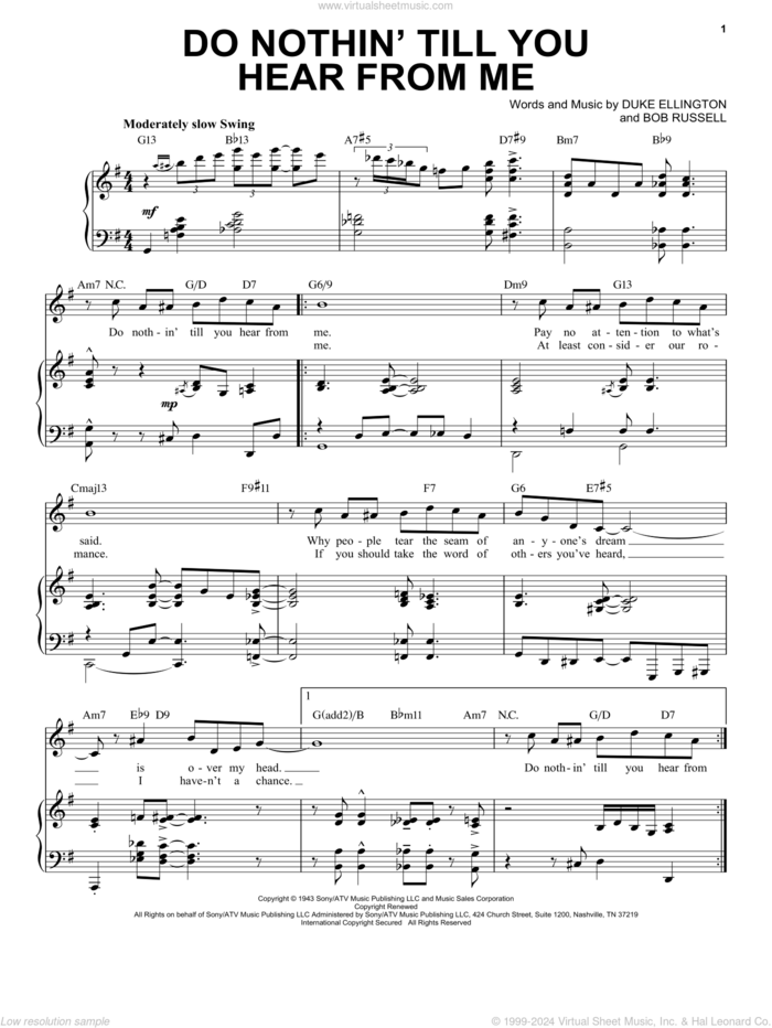 Do Nothin' Till You Hear From Me [Jazz version] (arr. Brent Edstrom) sheet music for voice and piano (High Voice) by Duke Ellington and Bob Russell, intermediate skill level