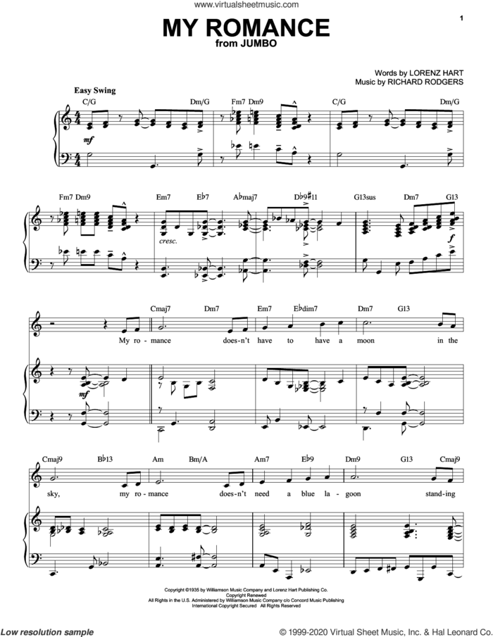 My Romance [Jazz version] (from Jumbo) (arr. Brent Edstrom) sheet music for voice and piano (High Voice) by Richard Rodgers, Lorenz Hart and Rodgers & Hart, intermediate skill level