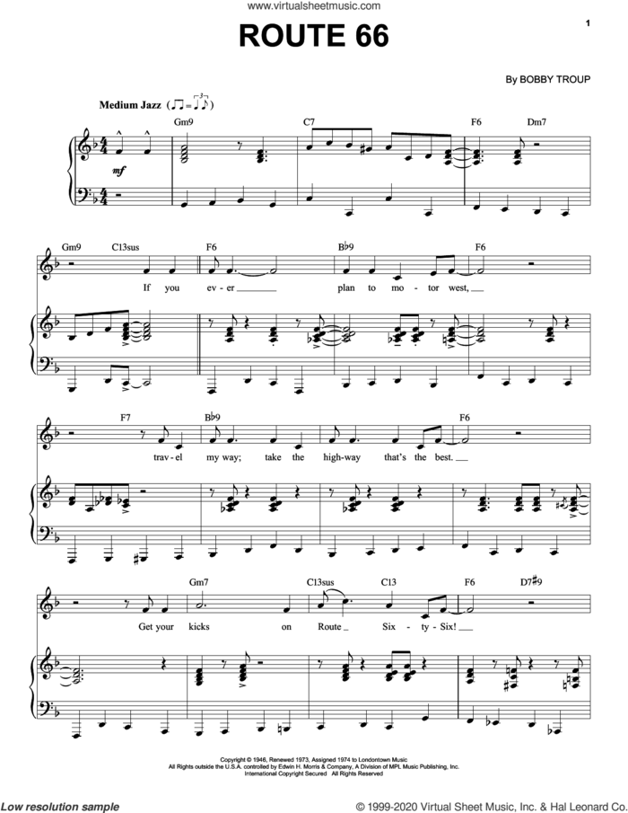 Route 66 [Jazz version] (arr. Brent Edstrom) sheet music for voice and piano (High Voice) by Bobby Troup, intermediate skill level