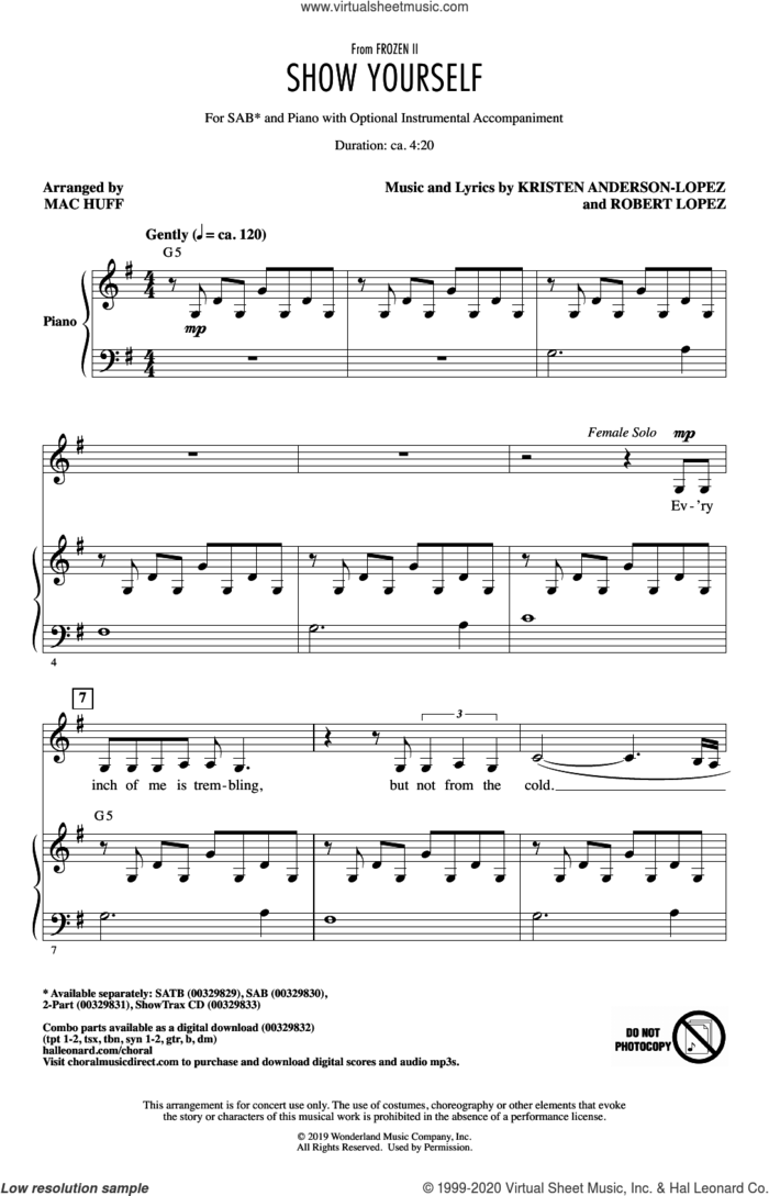 Show Yourself (from Disney's Frozen 2) (arr. Mac Huff) sheet music for choir (SAB: soprano, alto, bass) by Idina Menzel and Evan Rachel Wood, Mac Huff, Kristen Anderson-Lopez and Robert Lopez, intermediate skill level