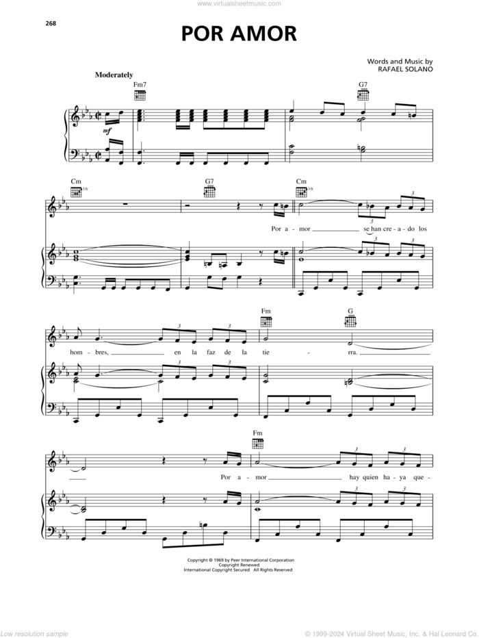 Por Amor sheet music for voice, piano or guitar by Rafael Solano, intermediate skill level