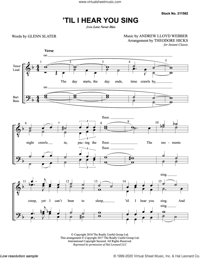 'Til I Hear You Sing (from Love Never Dies) (arr. Theodore Hicks) sheet music for choir (TTBB: tenor, bass) by Andrew Lloyd Webber, Theodore Hicks and Glenn Slater, intermediate skill level