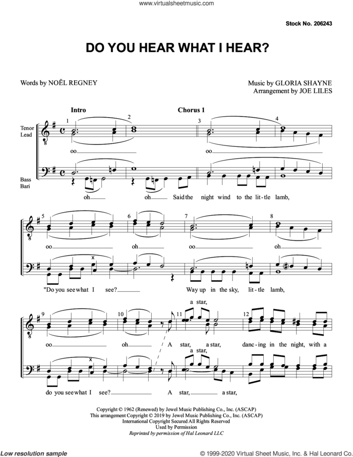Do You Hear What I Hear? (arr. Joe Liles) sheet music for choir (TTBB: tenor, bass) by Gloria Shayne, Joe Liles and Noel Regney, intermediate skill level