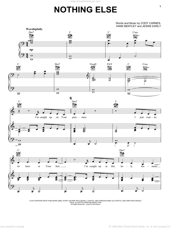 Nothing Else sheet music for voice, piano or guitar by Cody Carnes, Hank Bentley and Jessie Early, intermediate skill level