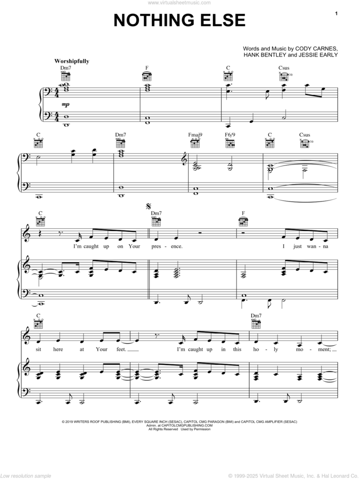 Nothing Else sheet music for voice, piano or guitar by Cody Carnes, Hank Bentley and Jessie Early, intermediate skill level