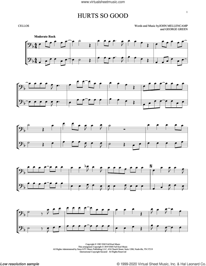 Hurts So Good sheet music for two cellos (duet, duets) by John Mellencamp and George Green, intermediate skill level