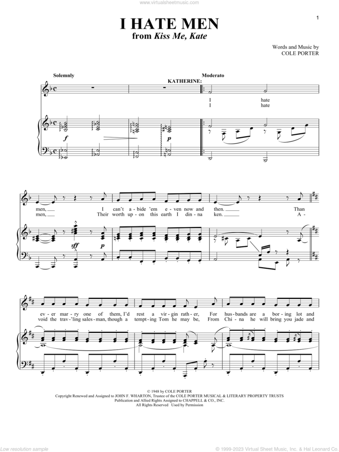 I Hate Men (from Kiss Me Kate) (arr. Richard Walters) sheet music for voice and piano (Soprano) by Cole Porter and Richard Walters, intermediate skill level