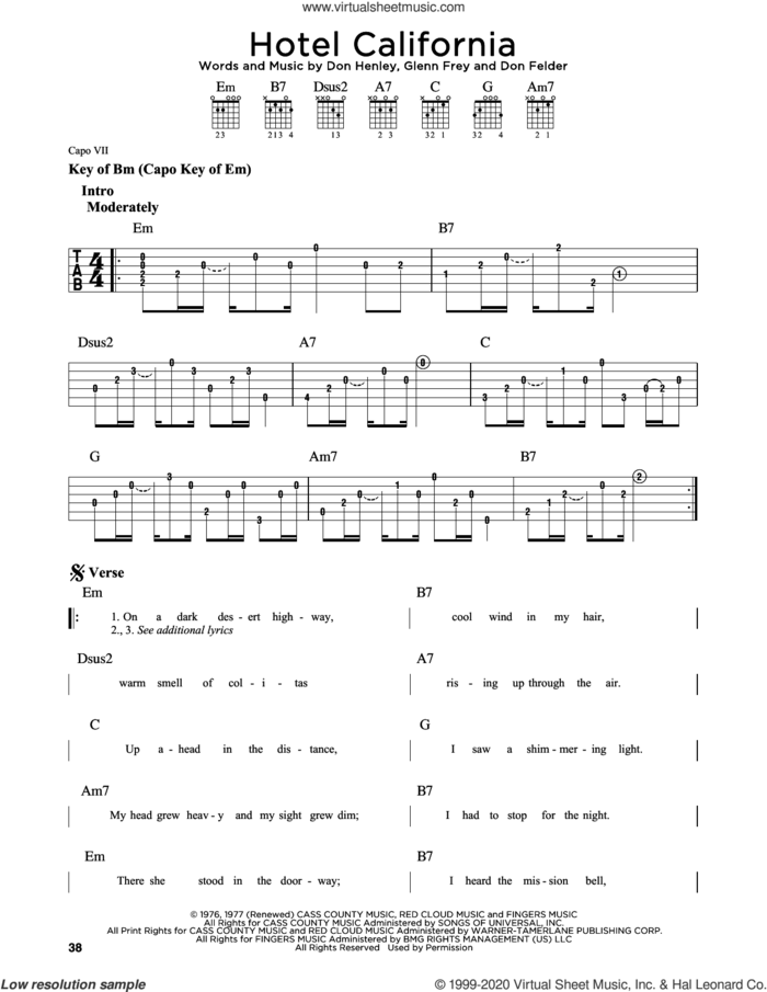 Hotel California sheet music for guitar solo (lead sheet) by Don Henley, The Eagles, Don Felder and Glenn Frey, intermediate guitar (lead sheet)