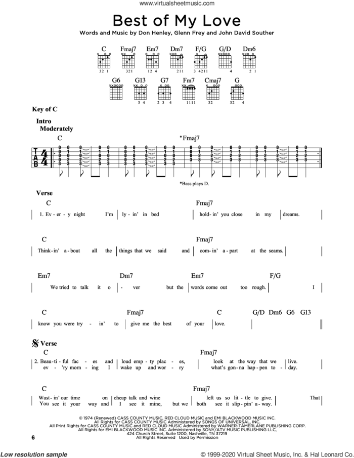 Best Of My Love sheet music for guitar solo (lead sheet) by The Eagles, Don Henley, Glenn Frey and John David Souther, intermediate guitar (lead sheet)