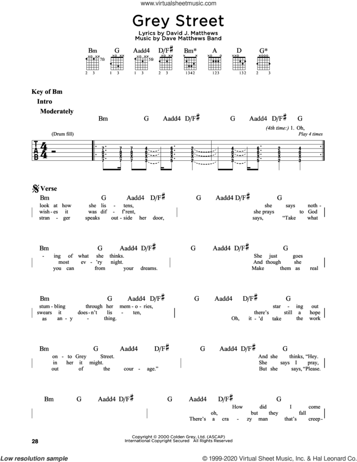 Grey Street sheet music for guitar solo (lead sheet) by Dave Matthews Band, intermediate guitar (lead sheet)