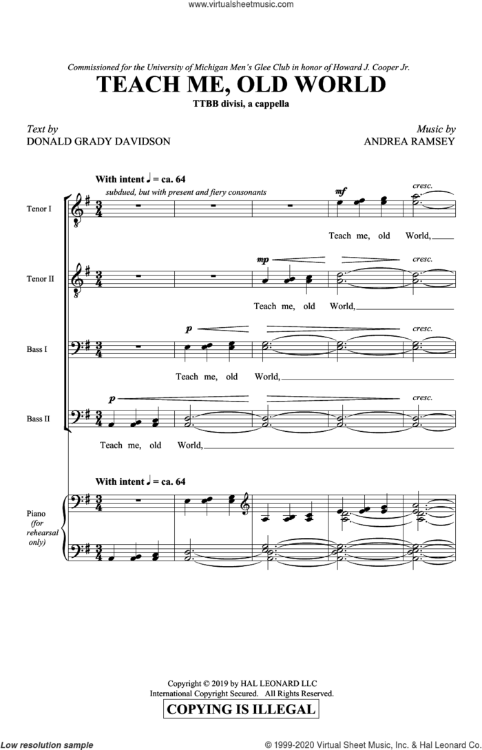 Teach Me, Old World sheet music for choir (TTBB: tenor, bass) by Andrea Ramsey, Donald Grady Davidson and Donald Grady Davidson and Andrea Ramsey, intermediate skill level