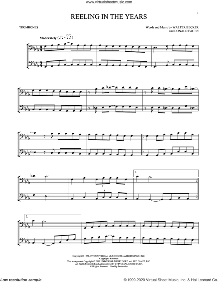 Reeling In The Years sheet music for two trombones (duet, duets) by Steely Dan, Donald Fagen and Walter Becker, intermediate skill level