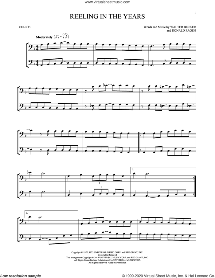 Reeling In The Years sheet music for two cellos (duet, duets) by Steely Dan, Donald Fagen and Walter Becker, intermediate skill level