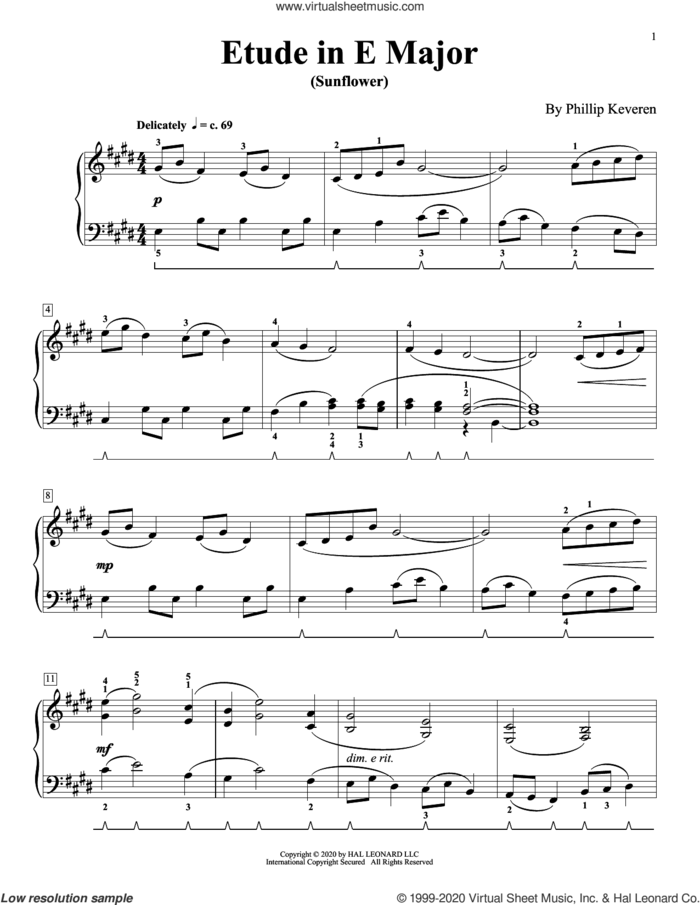 Etude In E Major (Sunflower) sheet music for piano solo by Phillip Keveren, classical score, intermediate skill level