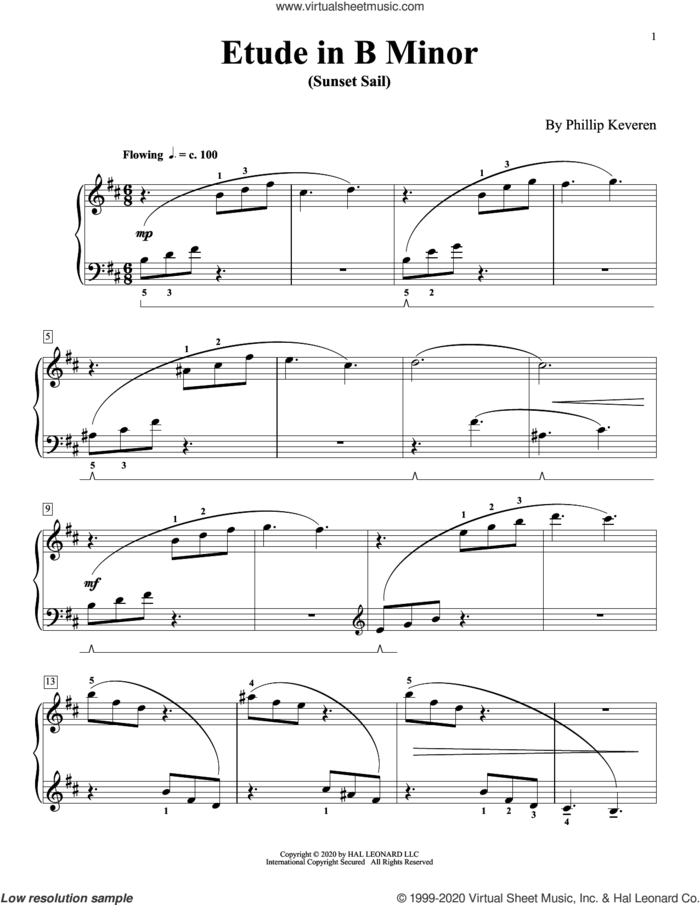 Etude In B Minor (Sunset Sail) sheet music for piano solo by Phillip Keveren, classical score, intermediate skill level