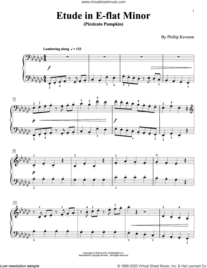 Etude In E-Flat Minor (Pizzicato Pumpkin) sheet music for piano solo by Phillip Keveren, classical score, intermediate skill level