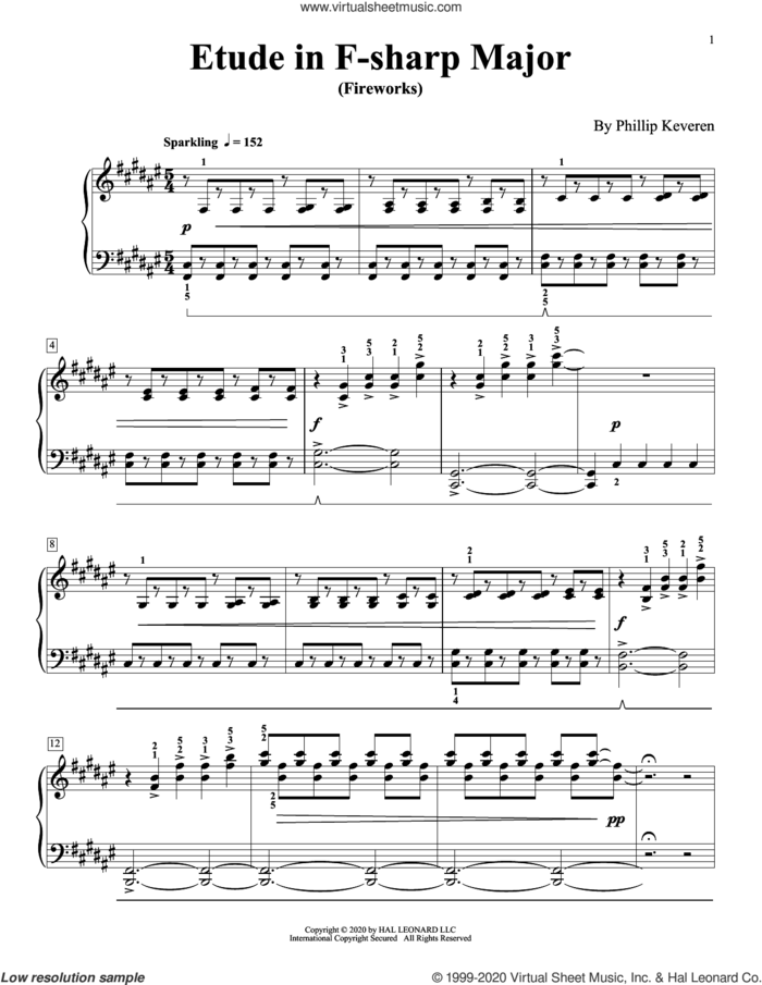 Etude In F-Sharp Major (Fireworks) sheet music for piano solo by Phillip Keveren, classical score, intermediate skill level