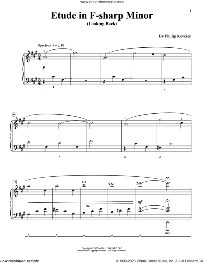 Etude In F-Sharp Minor (Looking Back) sheet music for piano solo by Phillip Keveren, classical score, intermediate skill level