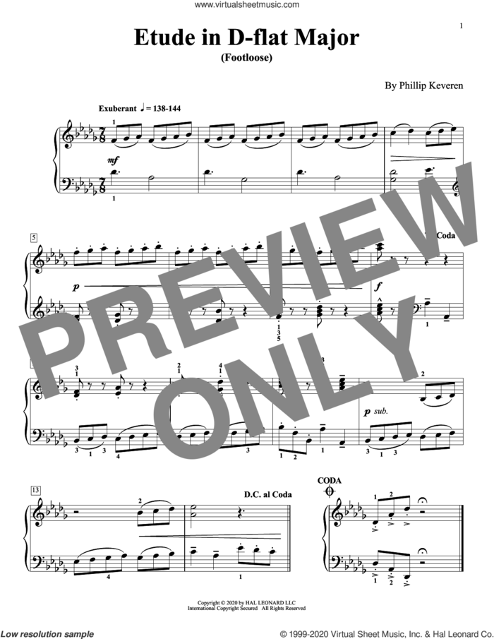Etude In D-Flat Major (Footloose) sheet music for piano solo by Phillip Keveren, classical score, intermediate skill level