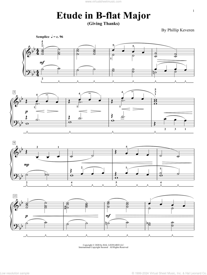 Etude In B-Flat Major (Giving Thanks) sheet music for piano solo by Phillip Keveren, classical score, intermediate skill level