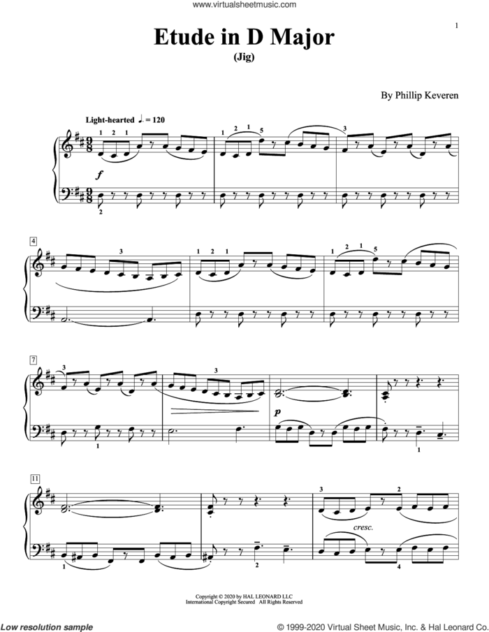 Etude In D Major (Jig) sheet music for piano solo by Phillip Keveren, classical score, intermediate skill level