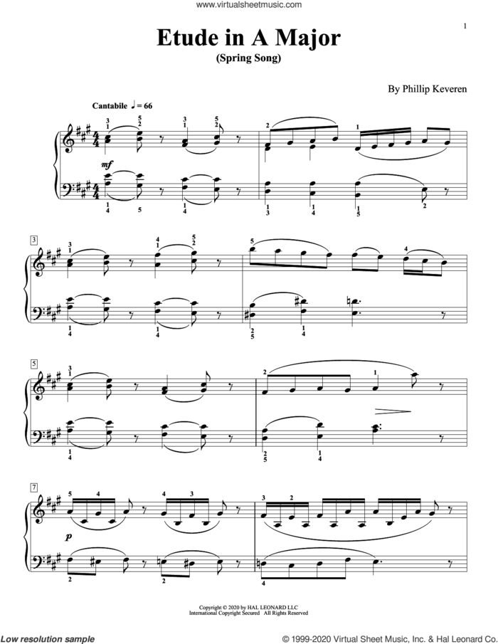Etude In A Major (Spring Song) sheet music for piano solo by Phillip Keveren, classical score, intermediate skill level