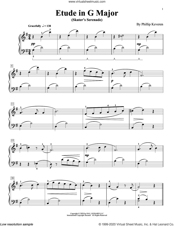 Etude In G Major (Skater's Serenade) sheet music for piano solo by Phillip Keveren, classical score, intermediate skill level