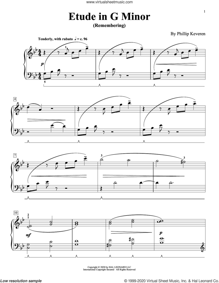 Etude In G Minor (Remembering) sheet music for piano solo by Phillip Keveren, classical score, intermediate skill level