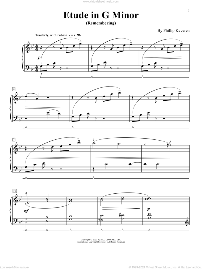 Etude In G Minor (Remembering) sheet music for piano solo by Phillip Keveren, classical score, intermediate skill level