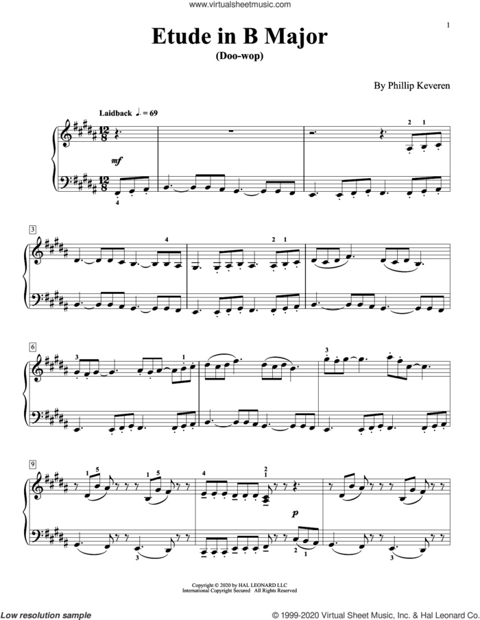 Etude In B Major (Doo-Wop) sheet music for piano solo by Phillip Keveren, classical score, intermediate skill level