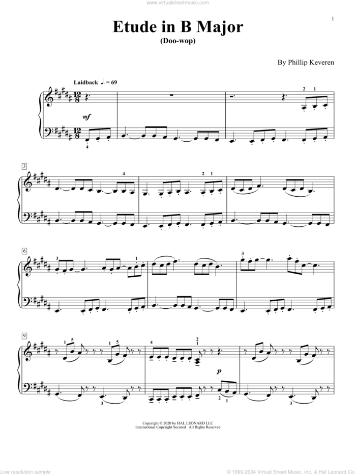 Etude In B Major (Doo-Wop) sheet music for piano solo by Phillip Keveren, classical score, intermediate skill level