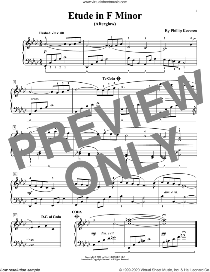 Etude In F Minor (Afterglow) sheet music for piano solo by Phillip Keveren, classical score, intermediate skill level