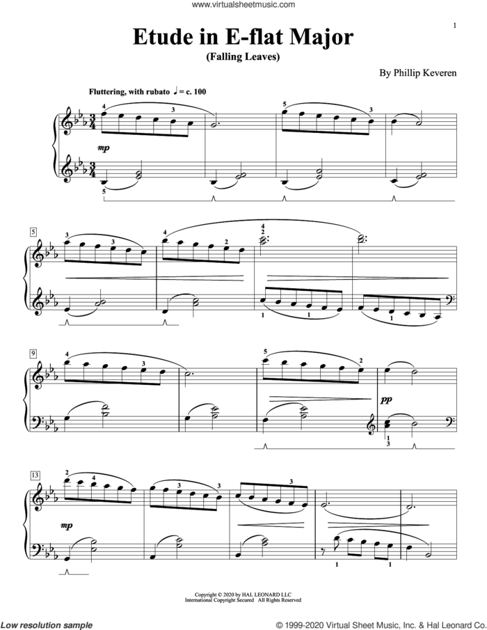 Etude In E-Flat Major (Falling Leaves) sheet music for piano solo by Phillip Keveren, classical score, intermediate skill level