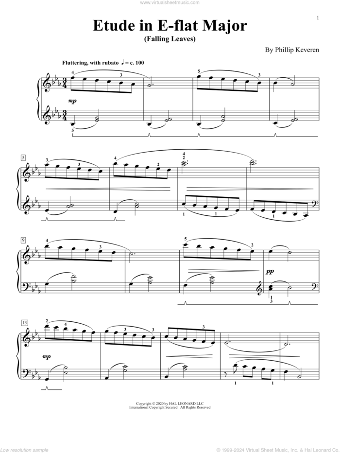 Etude In E-Flat Major (Falling Leaves) sheet music for piano solo by Phillip Keveren, classical score, intermediate skill level